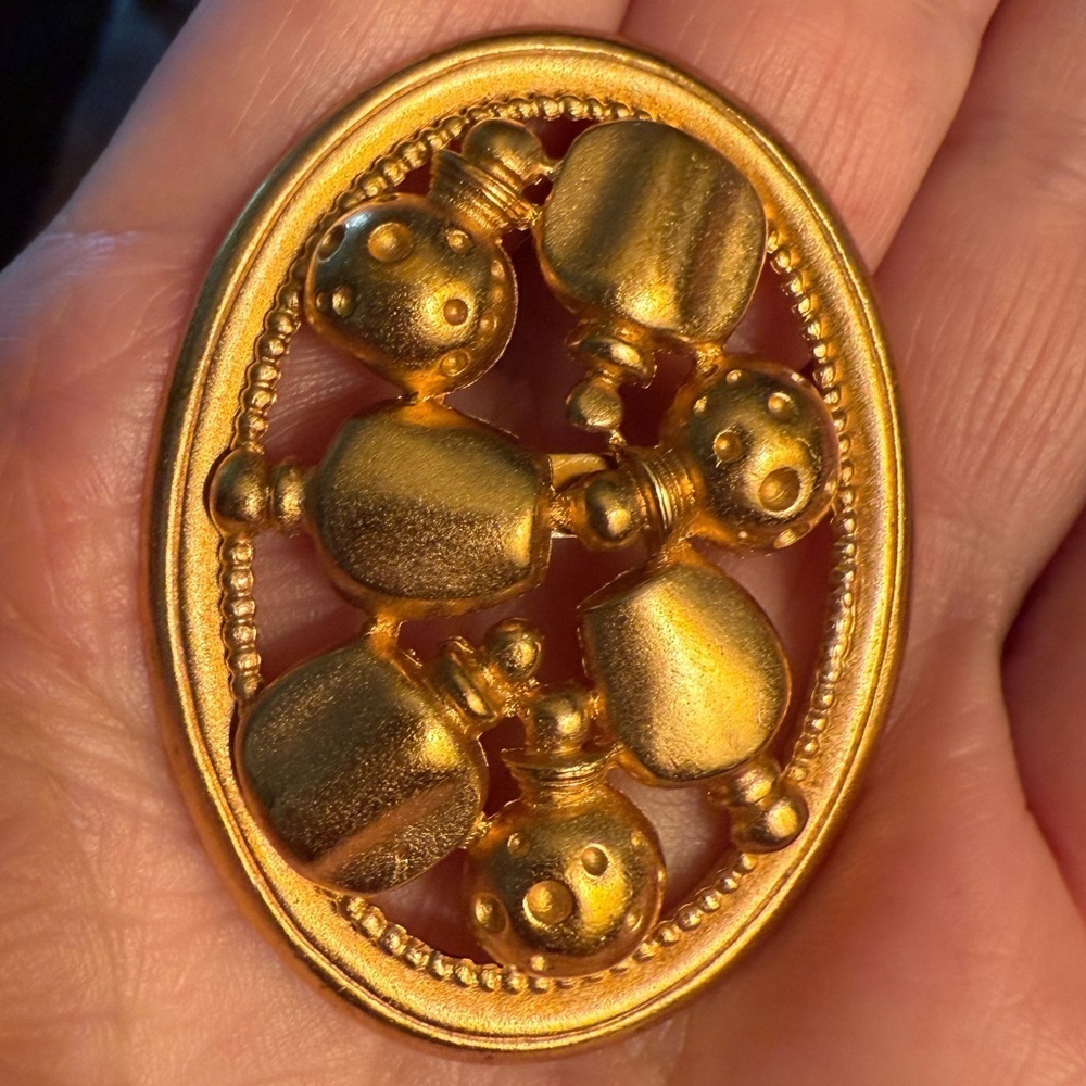 Vintage Christian Dior Gold-Tone Perfume Bottle Brooch – Statement Pin